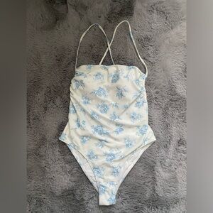 Simons White and Blue Floral One Piece Swimsuit